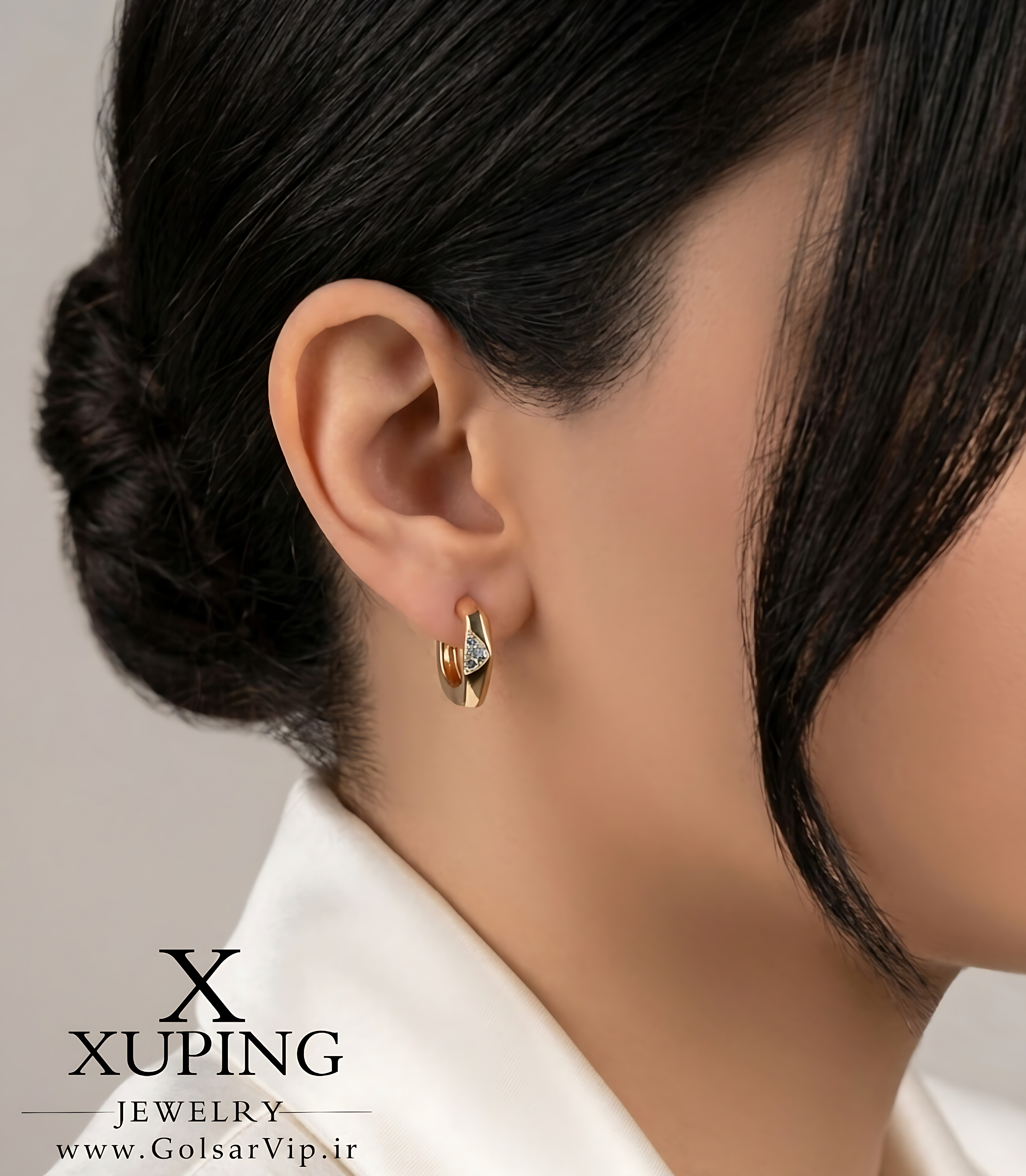 گوشواره حلقه‌ای نگین دار ژوپینگ | کد 455